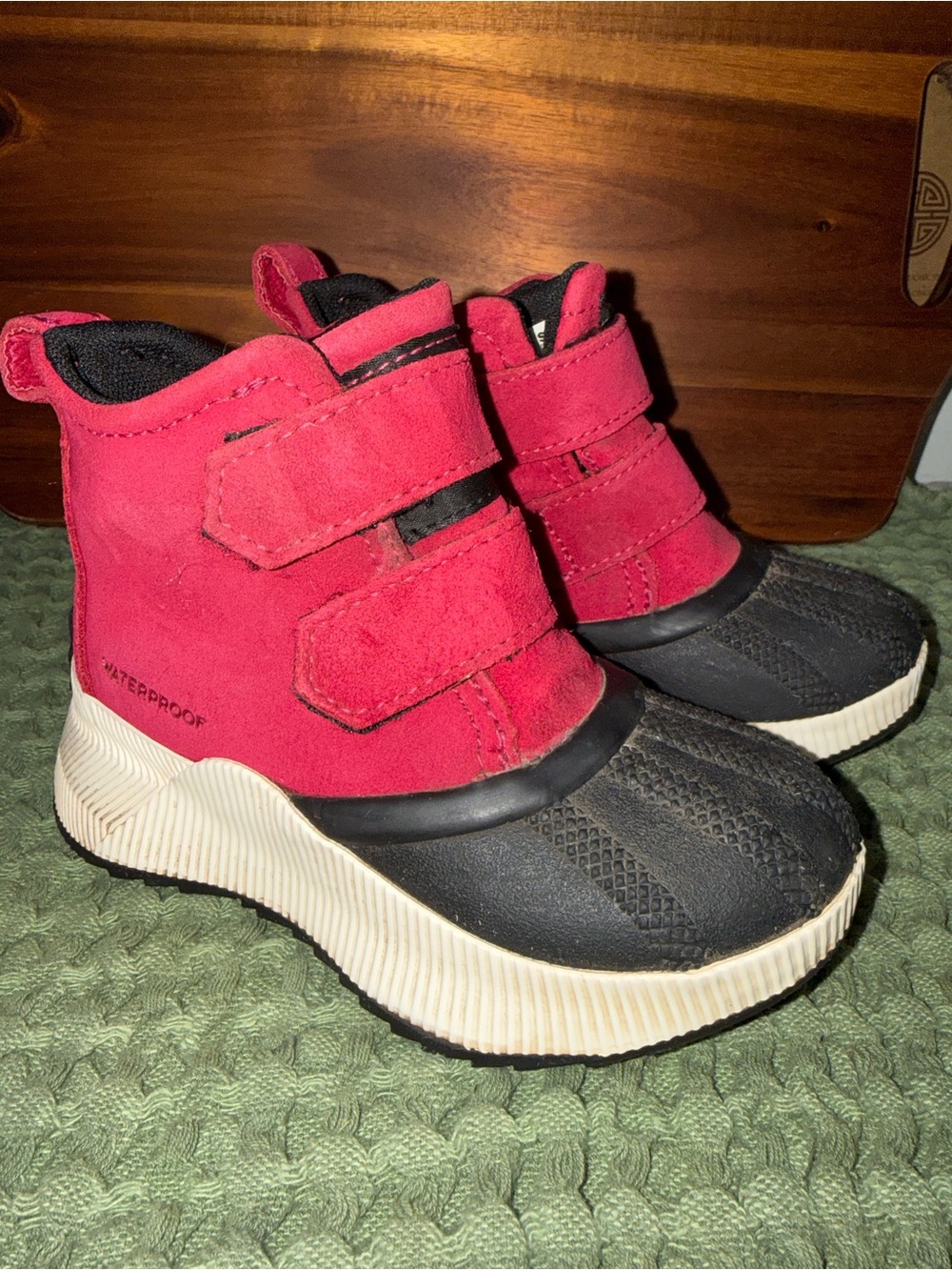 Sorel Kids Waterproof Red and Black Velcro Winter Boots